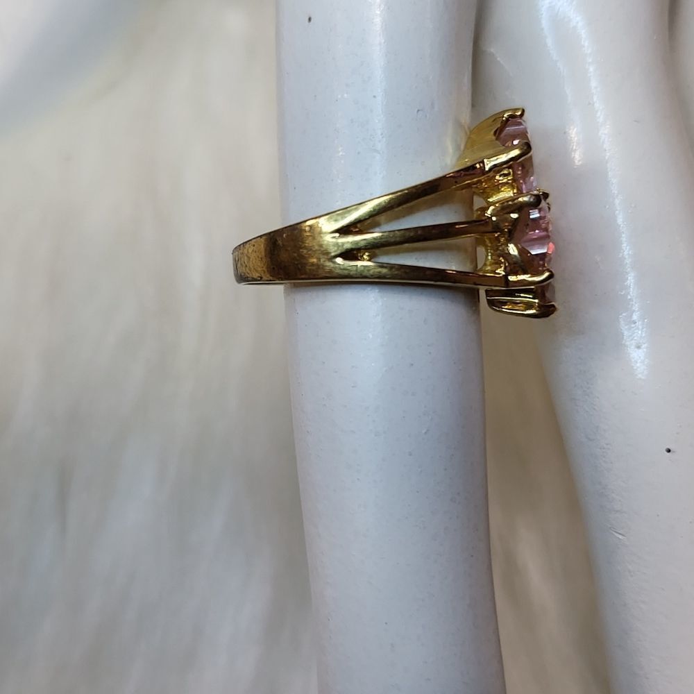 Gold Pink Crystal Flower Ring Size 7 - Picture 3 of 5